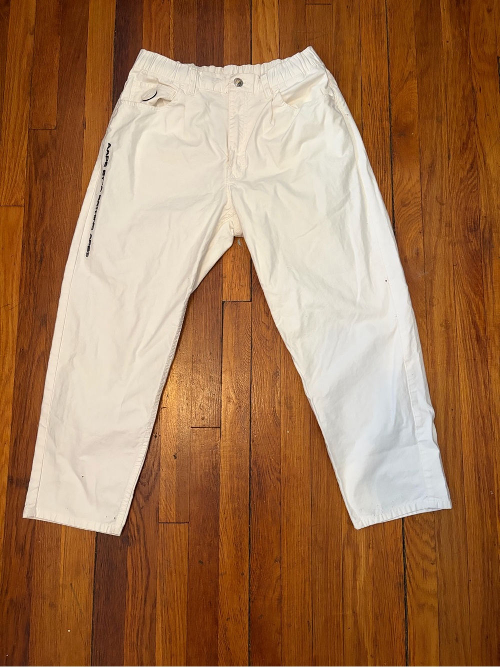 Men's White Cargo Pants with Elastic Waist